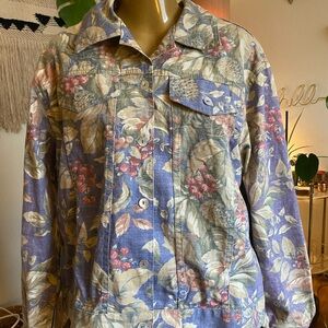 Norm Thompson Blue Floral Jean Button Up